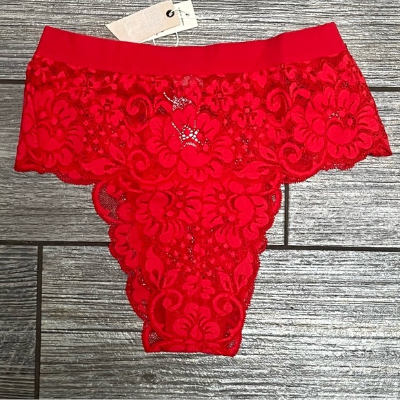 NWT $58 Free People X HAH Spin Me Panties XS Siren Red Lace X-Small High Rise - Picture 3 of 11